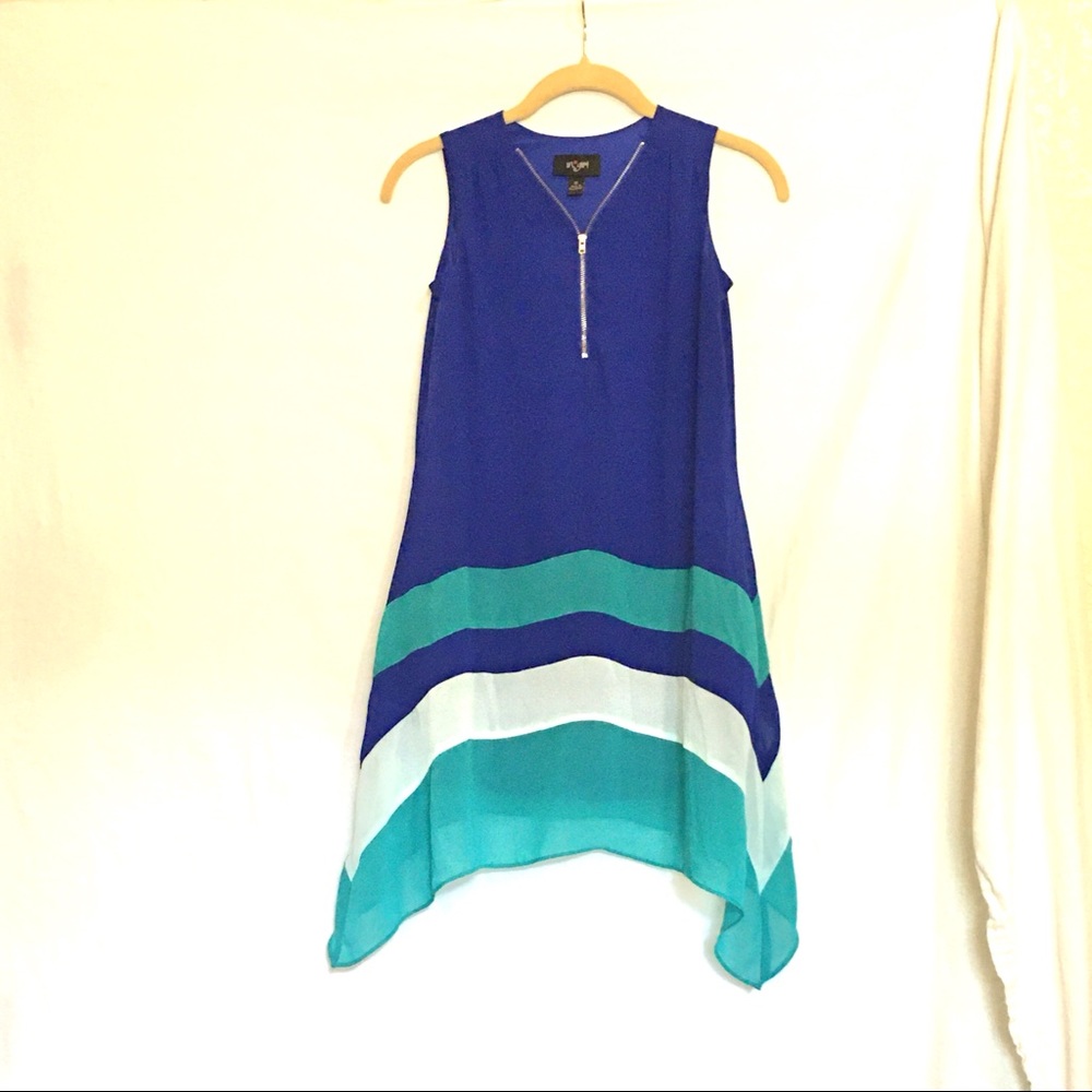 💙i.n.girl sz10 sleeveless dress gold zip detail high low hem royal blue, teal